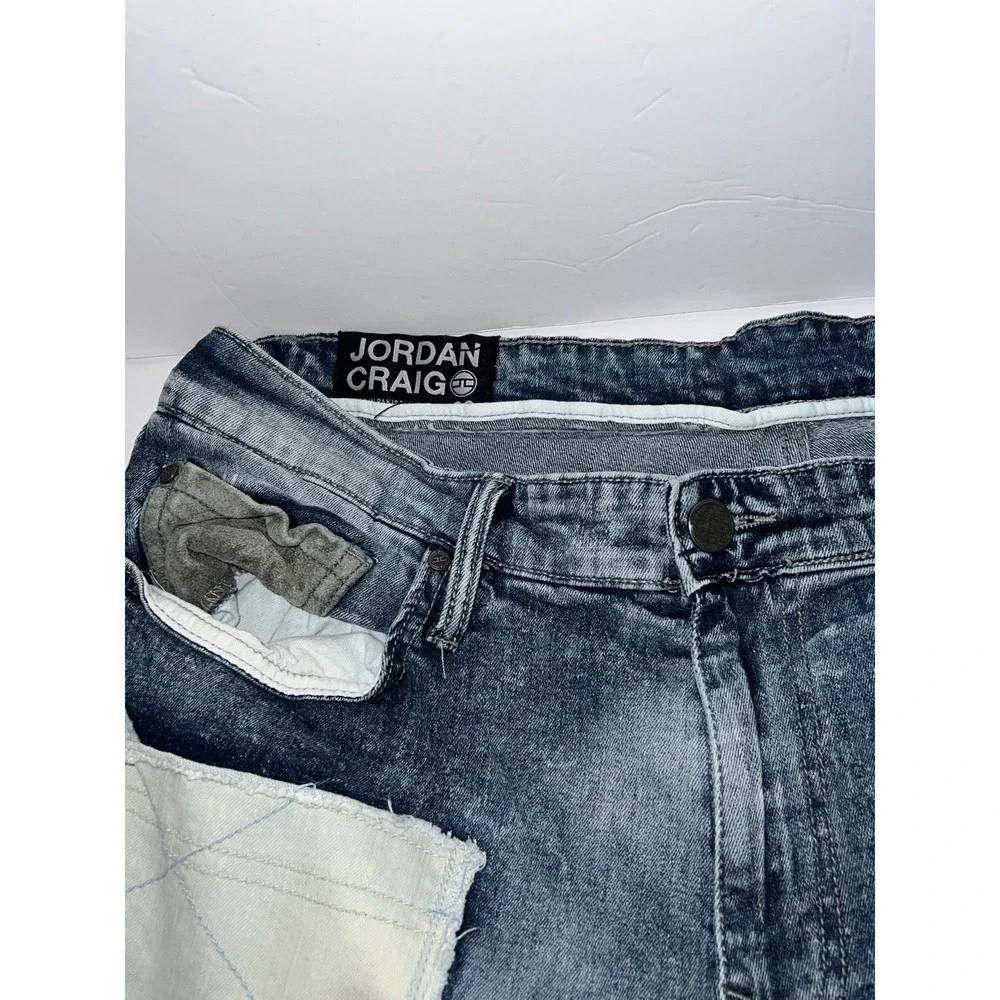 Jordan Craig Travis Patchwork Shorts Mens 36 Blue Denim Distressed Wash Y2K Like